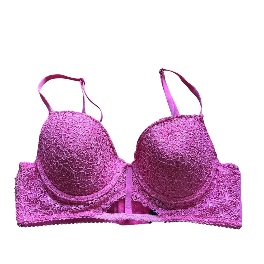 Pink Lace Balconette Bra Front Closure Underwire Padded 34B